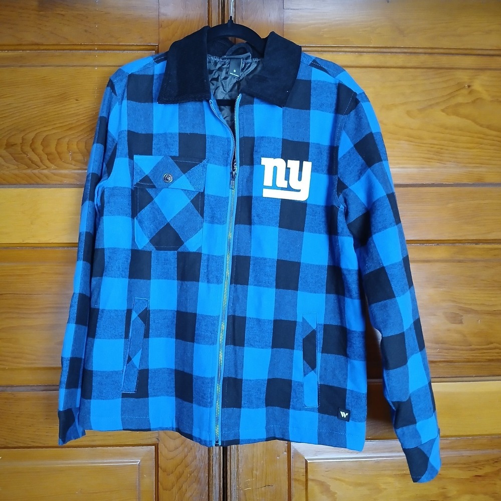 NWT New York‎ Giants NFL Jacket Men's Small Blue Plaid Full Zip Embroidered